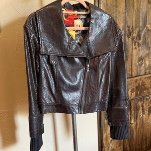 Alice + Olivia Dark Brown Cropped Leather Jacket